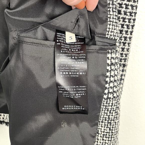 Dorothee Schumacher Houndstooth Black & White Tweed Blazer Jacket Sz 5/US 10 - Picture 8 of 9